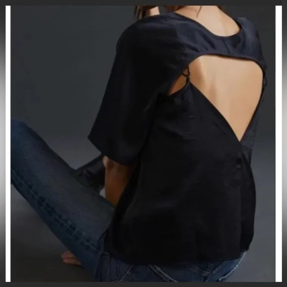 Anthropologie Daily Practice Black Open Back Blouse Size Small - Picture 2 of 13